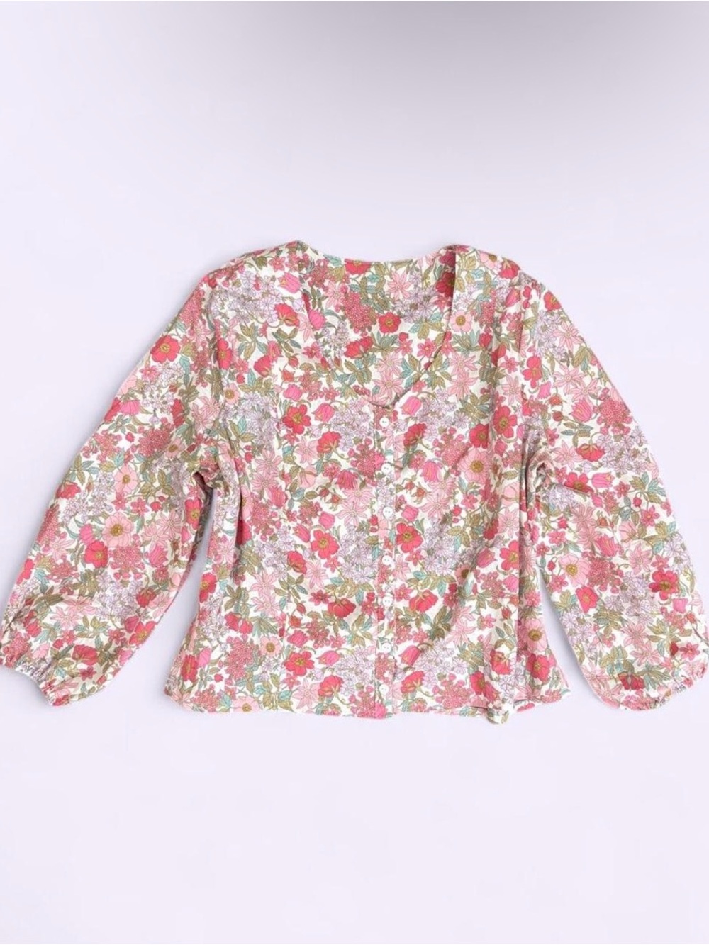Handmade Cottage Floral Cotton Button Up Blouse Balloon Sleeve Fairy Boho
